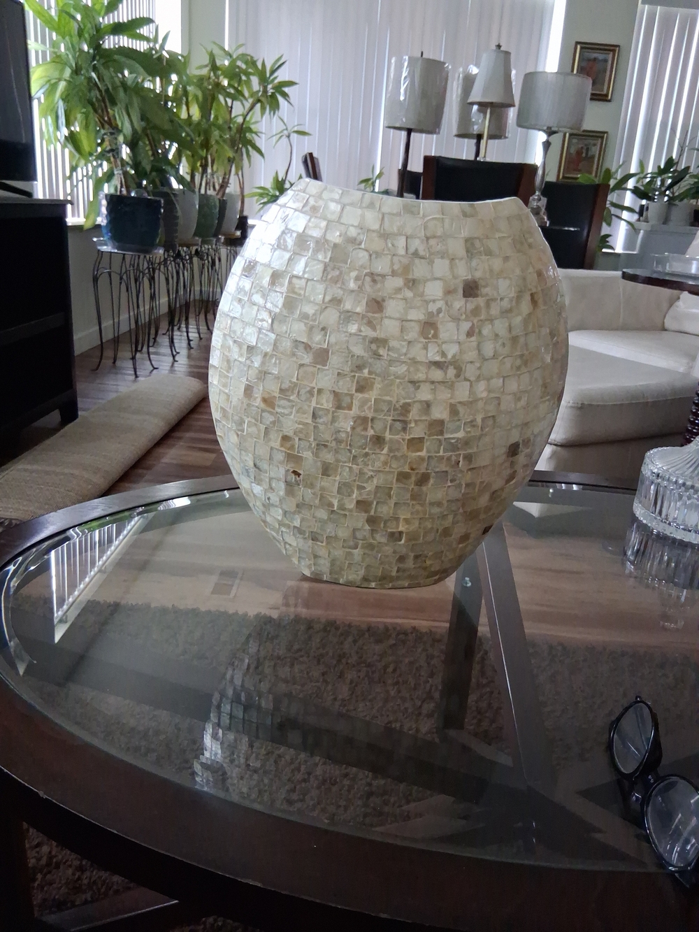 Neutral Mosaic Shell Vase - Cream Decorative Accent